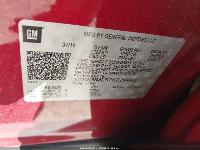 1GKKNMLS7KZ294482 GMC Acadia Slt-1
