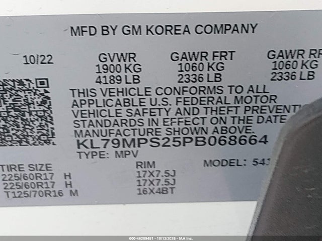 Aukcja sprzedaży 2023 Chevrolet Trailblazer Fwd Lt, vin: KL79MPS25PB068664, numer aukcji: 46289451