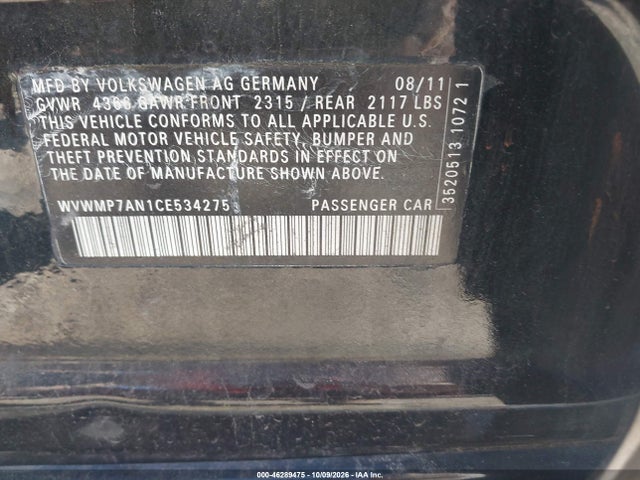 Продаж на аукціоні авто 2012 Volkswagen Cc Sport, vin: WVWMP7AN1CE534275, номер лоту: 46289475