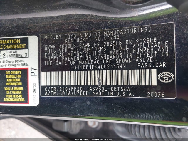 Продаж на аукціоні авто 2013 Toyota Camry Se, vin: 4T1BF1FK4DU211542, номер лоту: 46289481