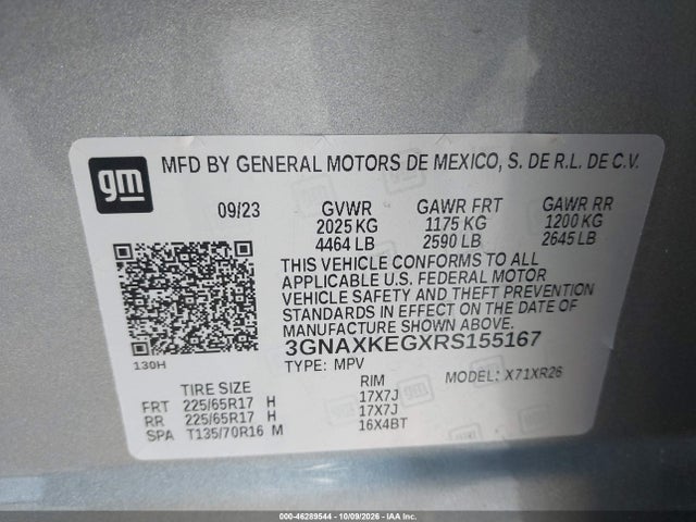 Aukcja sprzedaży 2024 Chevrolet Equinox Fwd Lt, vin: 3GNAXKEGXRS155167, numer aukcji: 46289544