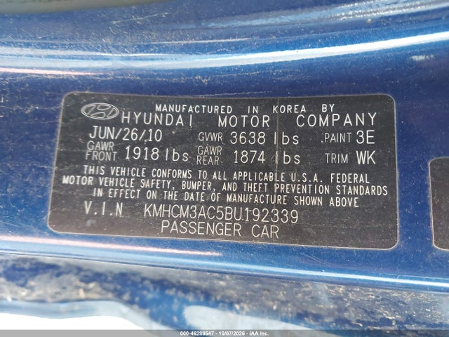 Aukcja sprzedaży 2011 Hyundai Accent Gl, vin: KMHCM3AC5BU192339, numer aukcji: 46289547