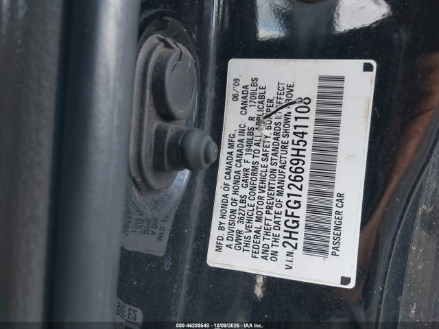Aukcja sprzedaży 2009 Honda Civic Lx, vin: 2HGFG12669H541108, numer aukcji: 46289548