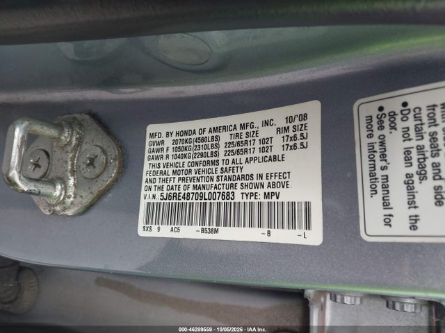 Продажа на аукционе авто 2009 Honda Cr-v Ex-l, vin: 5J6RE48709L007683, номер лота: 46289559