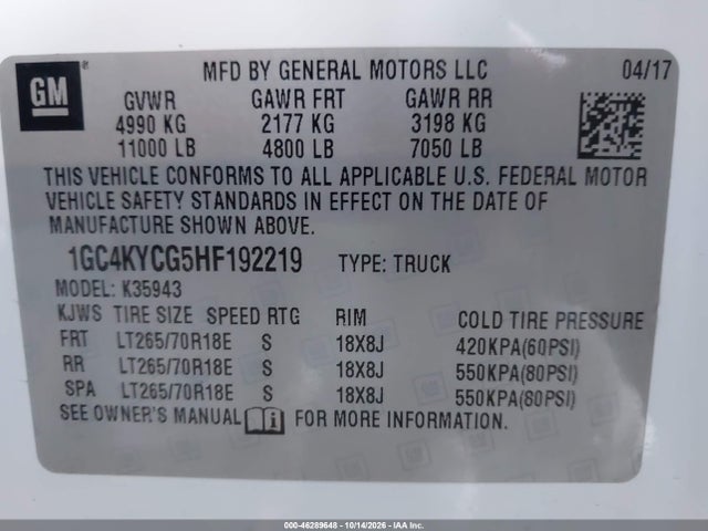 Продажа на аукционе авто 2017 Chevrolet Silverado 3500hd Wt, vin: 1GC4KYCG5HF192219, номер лота: 46289648
