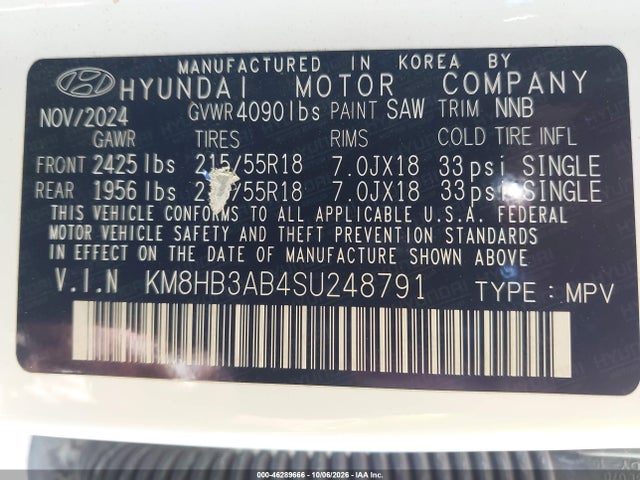Продажа на аукционе авто 2025 Hyundai Kona Sel, vin: KM8HB3AB4SU248791, номер лота: 46289666