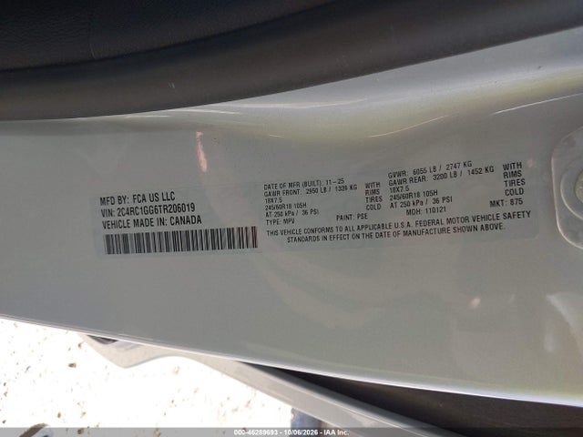 46289693 :رقم المزاد ، 2C4RC1GG6TR206019 vin ، 2026 Chrysler Pacifica Limited مزاد بيع