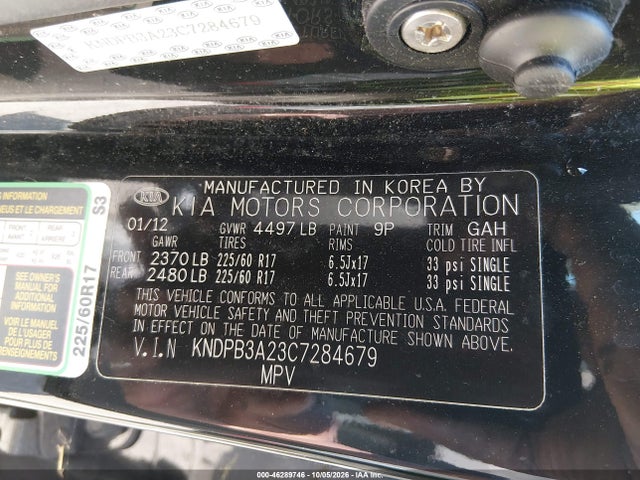 Продажа на аукционе авто 2012 Kia Sportage Lx, vin: KNDPB3A23C7284679, номер лота: 46289746