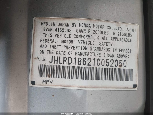 Aukcja sprzedaży 2001 Honda Cr-v Ex, vin: JHLRD18621C052050, numer aukcji: 46289747