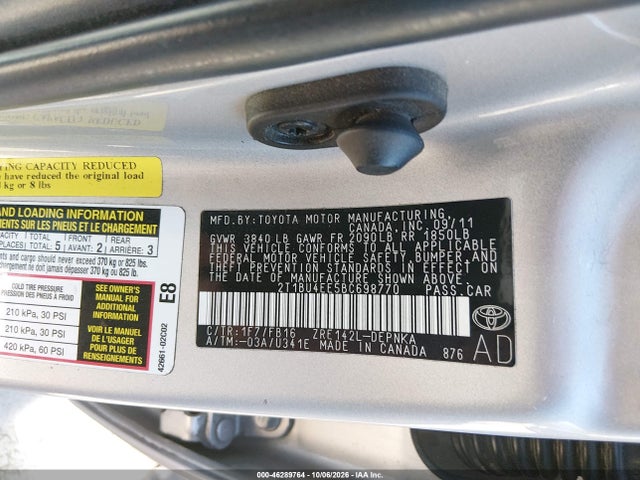 2011 Toyota Corolla Le მანქანა იყიდება აუქციონზე, vin: 2T1BU4EE5BC698770, აუქციონის ნომერი: 46289764