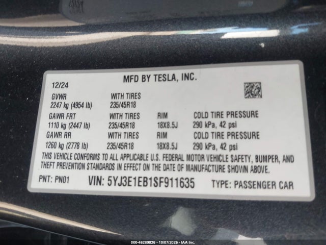 Tesla Model 3 Long Range All-wheel Drive 2025 5YJ3E1EB1SF911635 Image 9