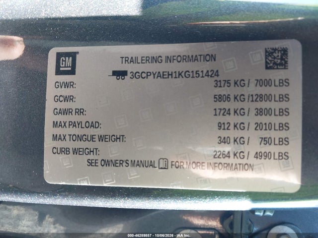Aukcja sprzedaży 2019 Chevrolet Silverado 1500 Work Truck, vin: 3GCPYAEH1KG151424, numer aukcji: 46289857