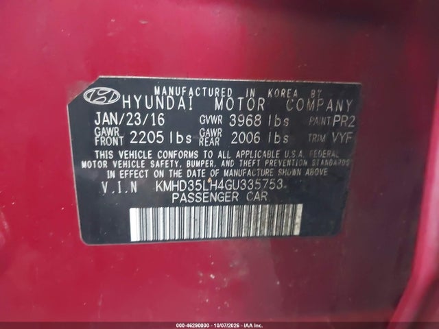 Aukcja sprzedaży 2016 Hyundai Elantra Gt, vin: KMHD35LH4GU335753, numer aukcji: 46290000