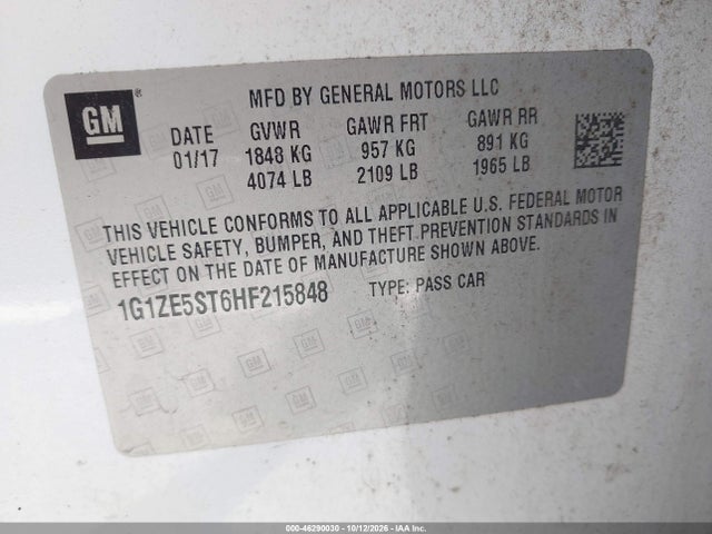 Продажа на аукционе авто 2017 Chevrolet Malibu 1lt, vin: 1G1ZE5ST6HF215848, номер лота: 46290030
