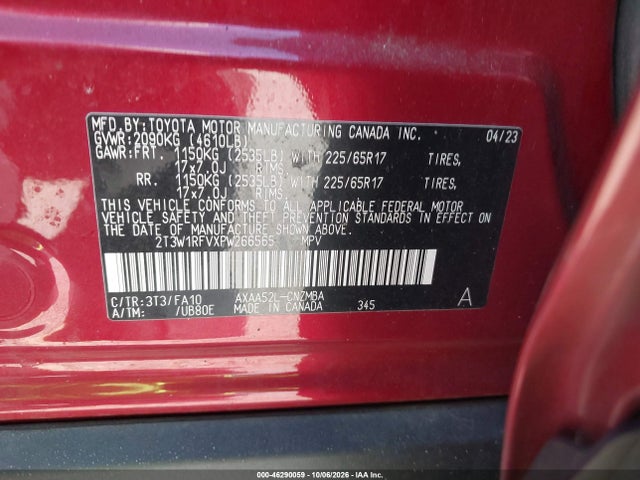 46290059 :رقم المزاد ، 2T3W1RFVXPW266565 vin ، 2023 Toyota Rav4 Xle مزاد بيع