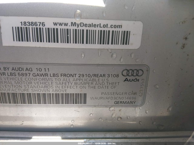 46290117 :رقم المزاد ، WAURVAFD3CN014696 vin ، 2012 Audi A8 L 4.2 مزاد بيع