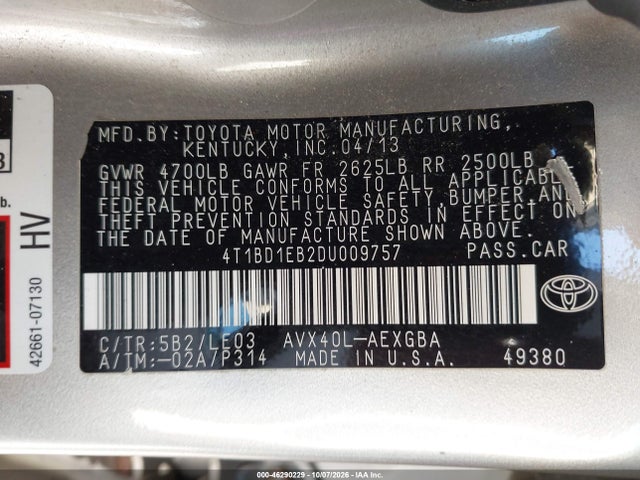 Продаж на аукціоні авто 2013 Toyota Avalon Hybrid Xle Touring, vin: 4T1BD1EB2DU009757, номер лоту: 46290229