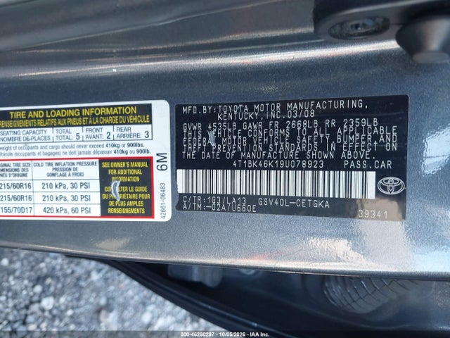 Aukcja sprzedaży 2009 Toyota Camry Xle V6, vin: 4T1BK46K19U078923, numer aukcji: 46290297