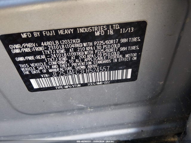 46290331 :رقم المزاد ، JF2SJAEC3EH524557 vin ، 2014 Subaru Forester 2.5i Premium مزاد بيع