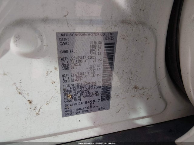 46290459 :رقم المزاد ، 5N1AT2MT1FC849827 vin ، 2015 Nissan Rogue S مزاد بيع