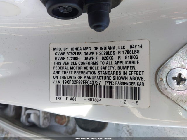 Aukcja sprzedaży 2014 Honda Civic Ex-l, vin: 19XFB2F92EE043727, numer aukcji: 46290466