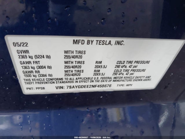 7SAYGDEE2NF458676 Tesla Model Y Long Range Dual Motor All-wheel Drive