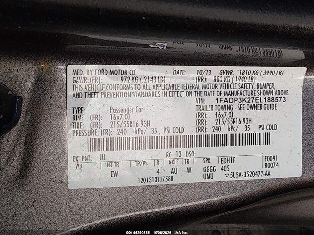 46290555 :رقم المزاد ، 1FADP3K27EL188573 vin ، 2014 Ford Focus Se مزاد بيع