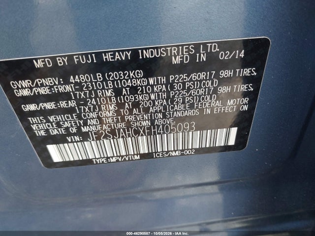 2015 Subaru Forester 2.5i Limited მანქანა იყიდება აუქციონზე, vin: JF2SJAHCXFH405093, აუქციონის ნომერი: 46290587