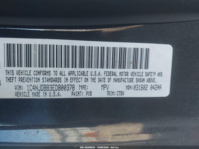 2014 Jeep Compass Sport მანქანა იყიდება აუქციონზე, vin: 1C4NJDBB3ED800378, აუქციონის ნომერი: 46290639