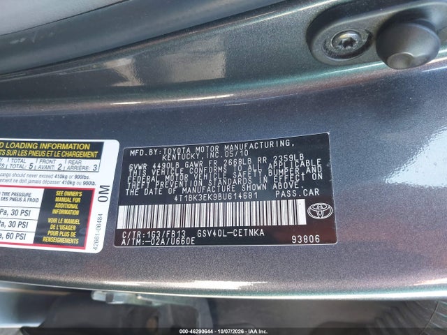 Aukcja sprzedaży 2011 Toyota Camry Le V6, vin: 4T1BK3EK9BU614681, numer aukcji: 46290644