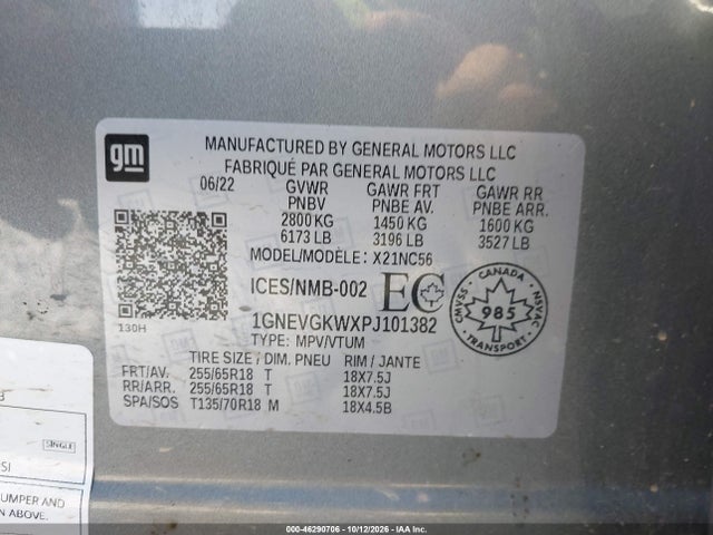 Продажа на аукционе авто 2023 Chevrolet Traverse Lt Cloth, vin: 1GNEVGKWXPJ101382, номер лота: 46290706