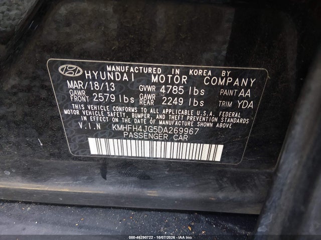 Aukcja sprzedaży 2013 Hyundai Azera, vin: KMHFH4JG5DA269967, numer aukcji: 46290722