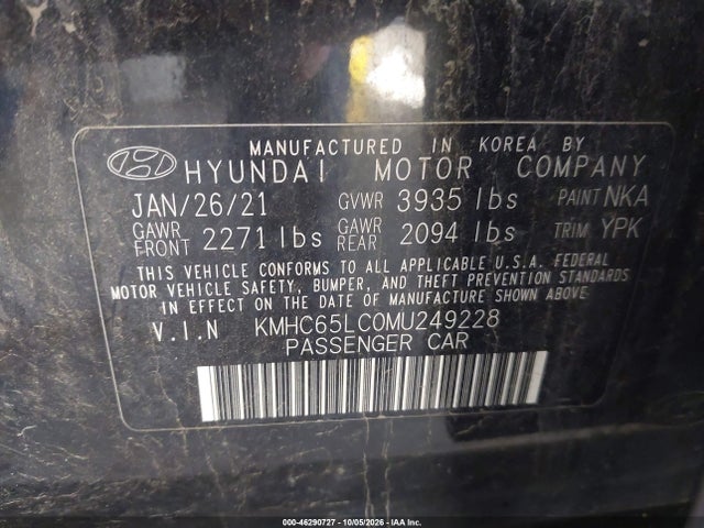Продаж на аукціоні авто 2021 Hyundai Ioniq Hybrid Blue, vin: KMHC65LC0MU249228, номер лоту: 46290727
