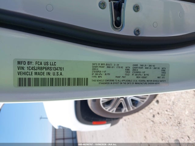 Auction sale of the 2024 Jeep Wagoneer L Series Ii 4x2, vin: 1C4SJRBP6RS134761, lot number: 46290767
