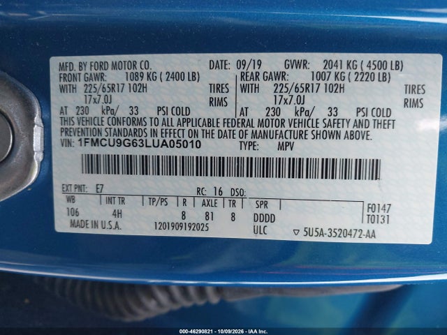 1FMCU9G63LUA05010 Ford ESCAPE SE