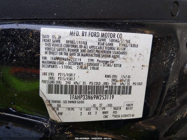Продаж на аукціоні авто 2009 Ford Focus Ses, vin: 1FAHP33N69W253119, номер лоту: 46290859