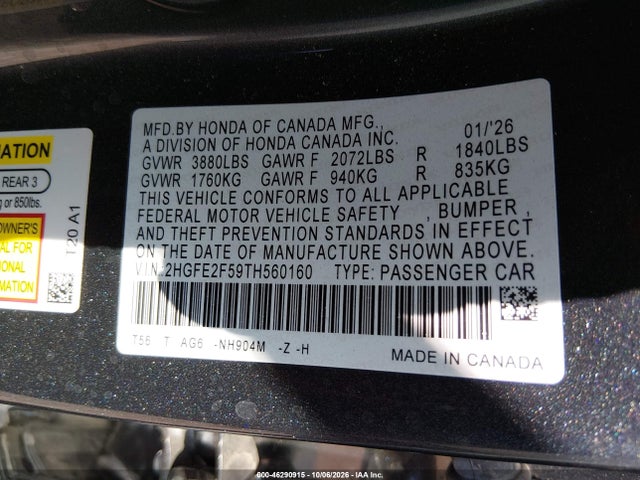 Honda Civic Sport 2026 2HGFE2F59TH560160 Image 9