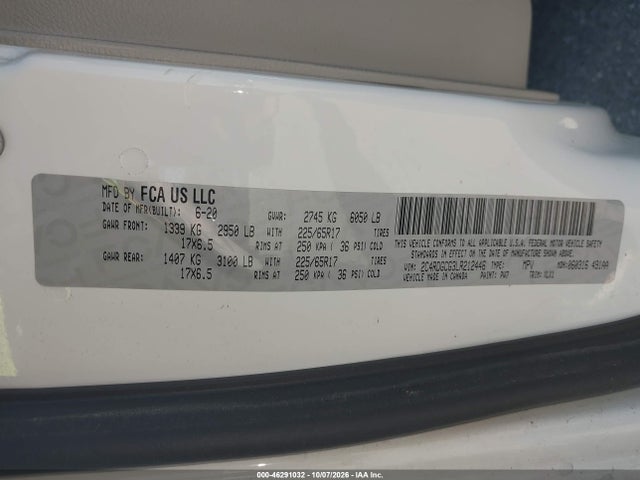 Продаж на аукціоні авто 2020 Dodge Grand Caravan Sxt, vin: 2C4RDGCG3LR212446, номер лоту: 46291032