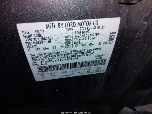 Aukcja sprzedaży 2012 Ford Explorer Xlt, vin: 1FMHK7D91CGA15984, numer aukcji: 46291101