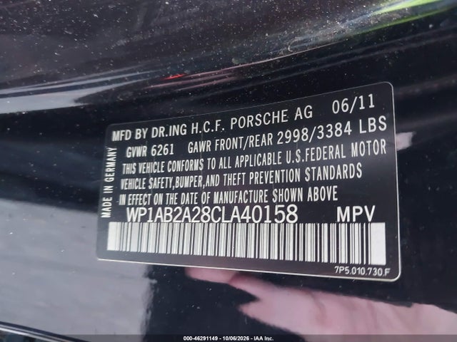 46291149 :رقم المزاد ، WP1AB2A28CLA40158 vin ، 2012 Porsche Cayenne S مزاد بيع