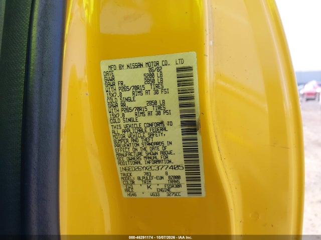 Aukcja sprzedaży 2002 Nissan Frontier Xe-v6, vin: 1N6ED26YX2C377405, numer aukcji: 46291174
