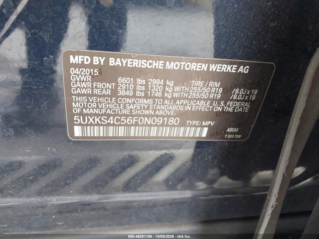 Продаж на аукціоні авто 2015 Bmw X5 Xdrive35d, vin: 5UXKS4C56F0N09180, номер лоту: 46291198