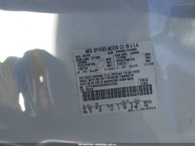 Продаж на аукціоні авто 2002 Ford Ranger Edge/tremor/xlt, vin: 1FTYR44V02PB23720, номер лоту: 46291225