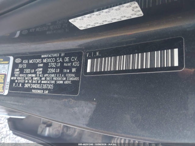 Продажа на аукционе авто 2020 Kia Forte Lxs, vin: 3KPF24ADXLE187305, номер лота: 46291246