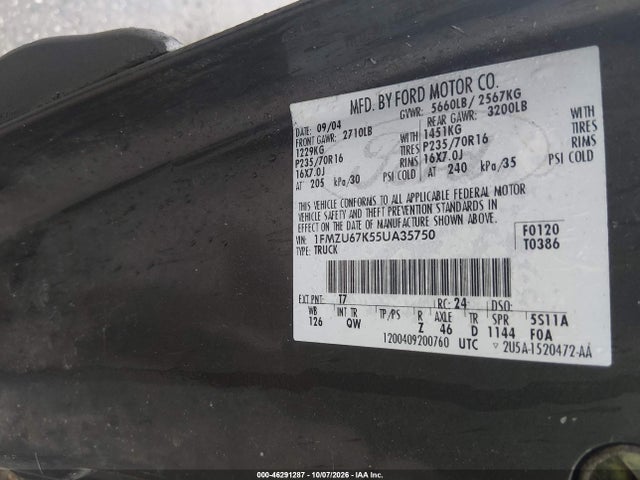 Продажа на аукционе авто 2005 Ford Explorer Sport Trac Adrenalin/xls/xlt, vin: 1FMZU67K55UA35750, номер лота: 46291287