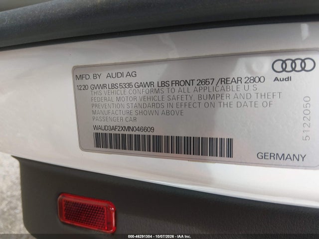 2021 Audi A6 Premium 45 Tfsi Quattro S Tronic მანქანა იყიდება აუქციონზე, vin: WAUD3AF2XMN046609, აუქციონის ნომერი: 46291304