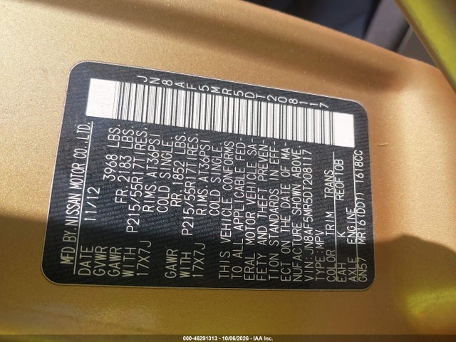 46291313 :رقم المزاد ، JN8AF5MR5DT208117 vin ، 2013 Nissan Juke Sv مزاد بيع