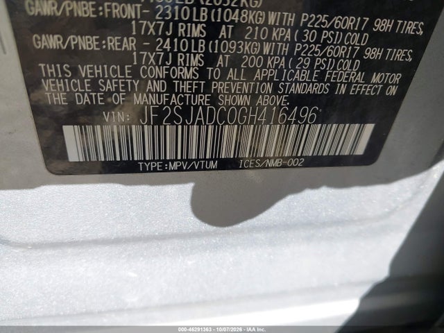 46291363 :رقم المزاد ، JF2SJADC0GH416496 vin ، 2016 Subaru Forester 2.5i Premium مزاد بيع