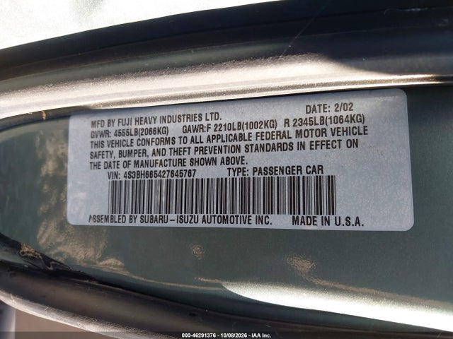 2002 Subaru Outback მანქანა იყიდება აუქციონზე, vin: 4S3BH665427645767, აუქციონის ნომერი: 46291376