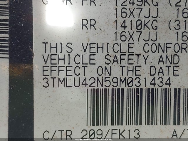 46291465 :رقم المزاد ، 3TMLU42N59M031434 vin ، 2009 Toyota Tacoma Base V6 مزاد بيع